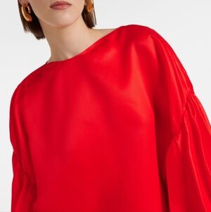 Seed Heritage Red Puff Sleeve Satin Blouse L